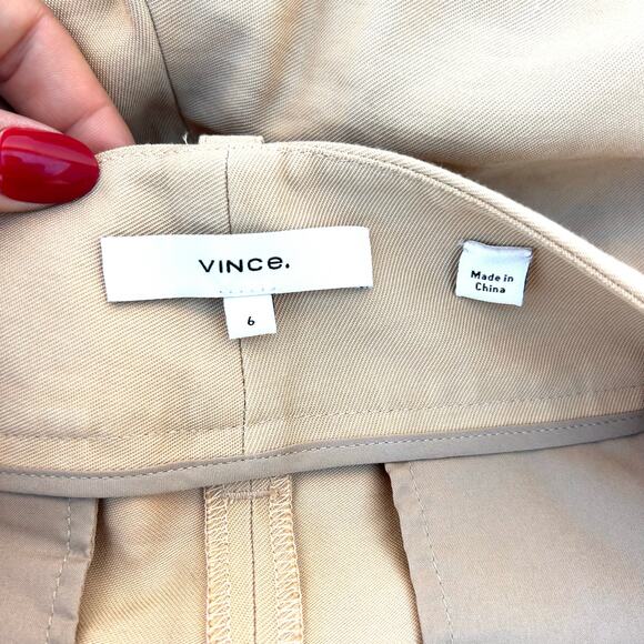 Vince Pleated High Waisted Wide Leg Trousers Khaki Dress Pants Beige 6 Ecovero - Picture 5 of 12